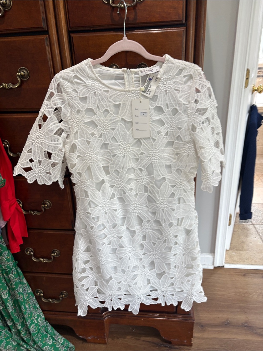 White Floral Lace Mini Dress - Brand: